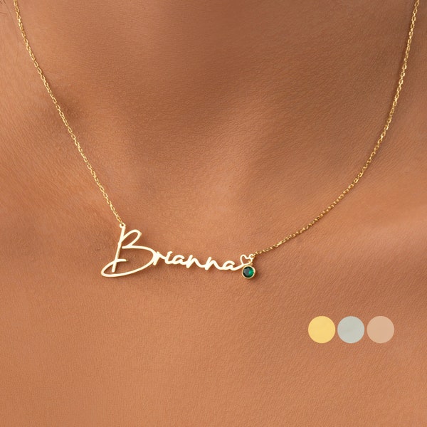 14K Solid Gold Name Necklace with Birthstone • Personalized Name Necklace • Custom Name Necklace • Valentines Day Gift for Girlfriend • Name