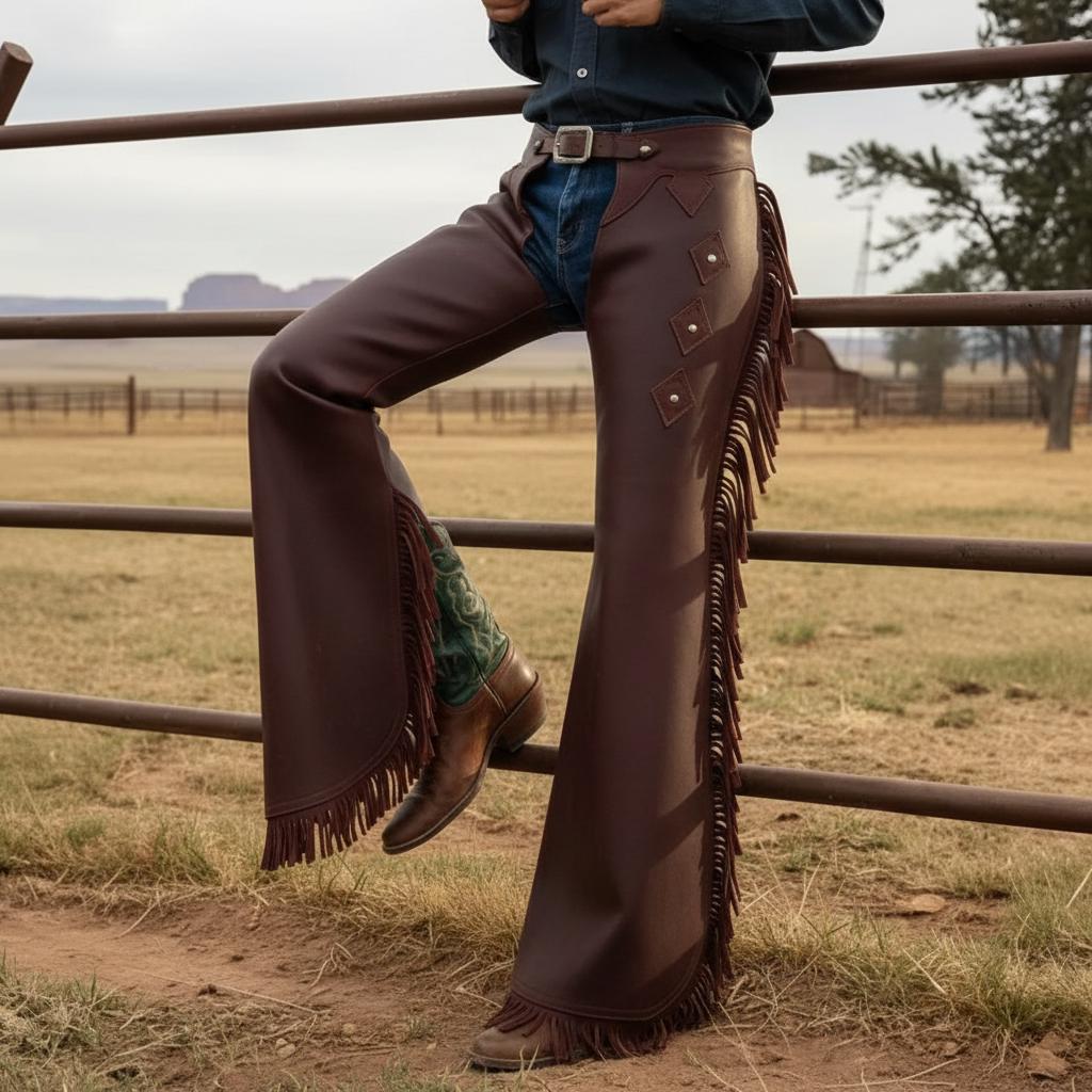 Chaps Western En Cuir Frangé - Fait Main Personnalisé - Occasion