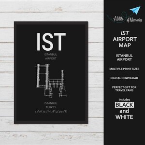 Art mural portrait en téléchargement immédiat de l'aéroport d'Istanbul (IST) | Noir et blanc et plusieurs tailles inclus