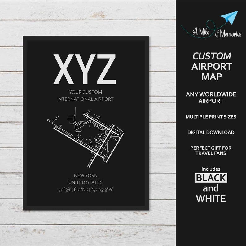 Custom Airport Map Print | Any Airport | Digital Download | Wall Art Gift image 1