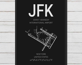 John F. Kennedy International Airport (JFK) Instant Download Portrait Wall Art | Black & White and Multiple Sizes Included
