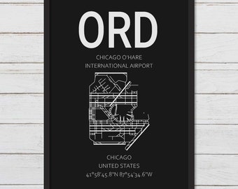 Chicago O’Hare International Airport (ORD) Instant Download Portrait Wall Art | Black & White and Multiple Sizes Included