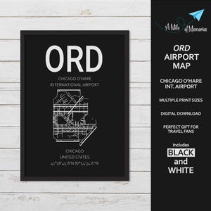 Chicago O’Hare International Airport (ORD) Instant Download Portrait Wall Art | Black & White and Multiple Sizes Included