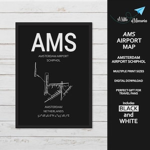 Amsterdam Airport Schiphol (AMS) Instant Download Portrait Wall Art | Black & White and Multiple Sizes Included