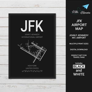 Aéroport international John F. Kennedy (JFK) Téléchargement instantané Portrait art mural | Noir et blanc et plusieurs tailles inclus