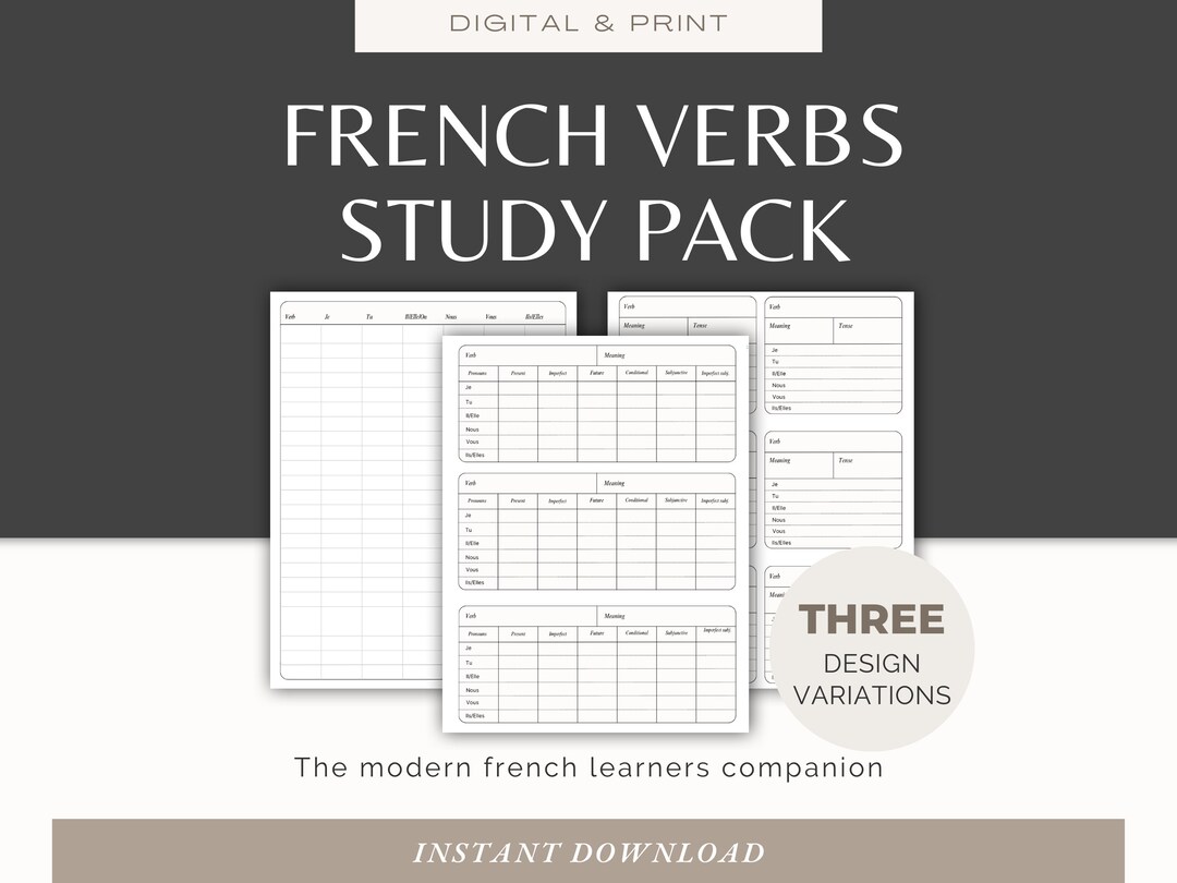 French Verb Conjugation Practice Sheets, Language Learning, Goodnotes, Notability, Vocabulary