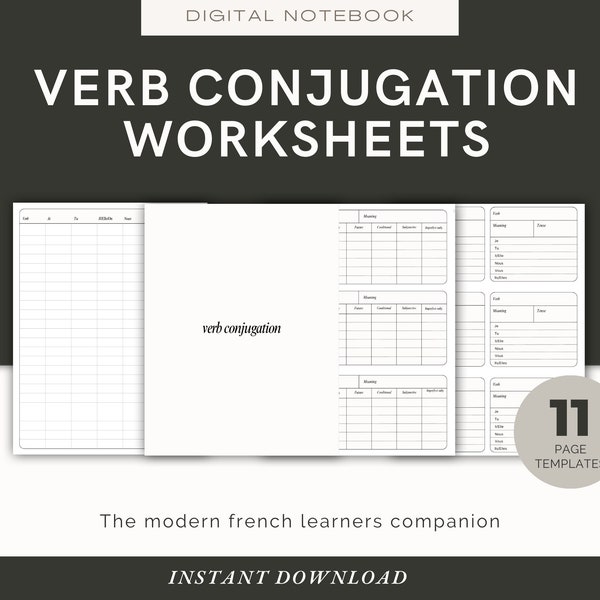 French Verb Conjugation Practice Sheets,  Language Learning, Goodnotes, Notability, Vocabulary, Grammar, Study Workbook, Learn