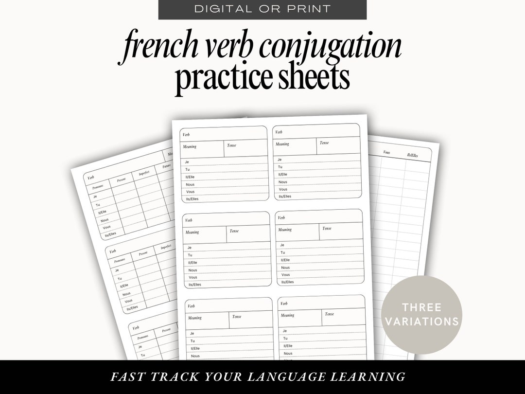 French Verb Conjugation Practice Sheets, Language Learning, Goodnotes, Notability, Vocabulary