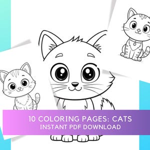 Coloring book digital download PDF cats drawing pages for kids download printable PDF kids coloring pages instant download cats