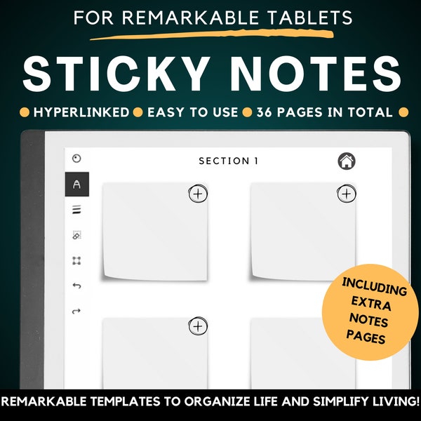 reMarkable 2 Vorlagen Sticky Notizen mit Hyperlink versehen Post it PDF digitaler Planer 2024 Sticky Notizen digitaler Download, um bemerkenswerte 1 & 2 Notizen zu machen