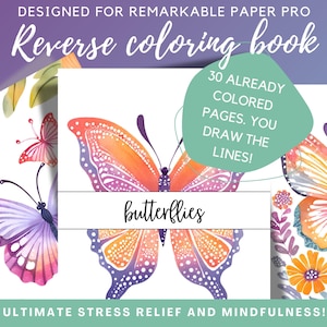 Reverse coloring book for remarkable paper pro template coloring book hyperlinked butterfly coloring book for remarkable paper pro planner