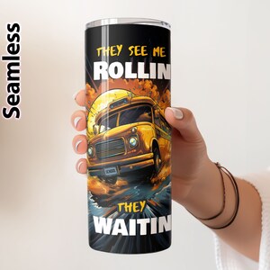 School Bus, Back To School, Bus Driver Seamless 20oz Skinny Straight Tumbler Sublimation, Waterslide Design Full Tumbler Wrap Png