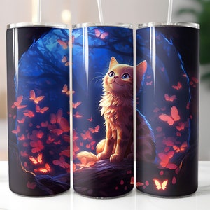 Pastel cat 20oz Sublimation Tumbler Designs, Butterfly floral 9.2 x 8.3” Straight Skinny Tumbler Wrap PNG