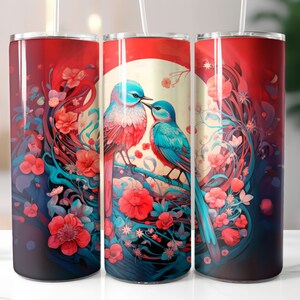 Birds in Love Tumbler Digital Wrap - Valentine&#39;s Gift, Straight/Tapered Tumblers PNG, 20oz Skinny Sublimation Design
