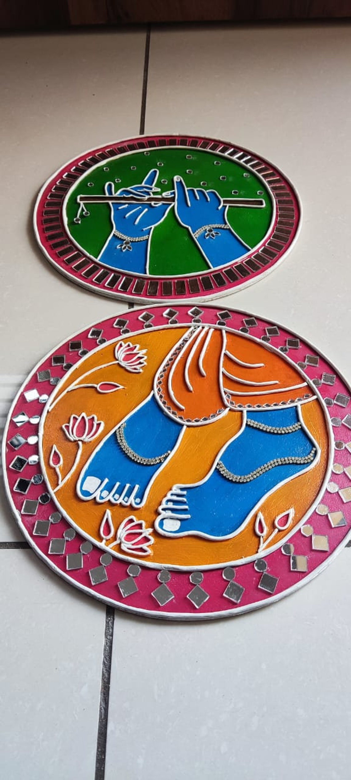 Handmade Indian Traditional Lord Krishna Lippan Art Set Mirror Etsy