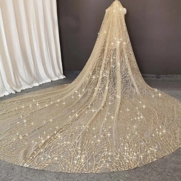 Luxury Champagne Wedding Veil, Gold Glitter Sequins, Long Bridal Veil With Comb, Cathedral Veil, Bridesmaids Wedding Dress, Gift For Brides