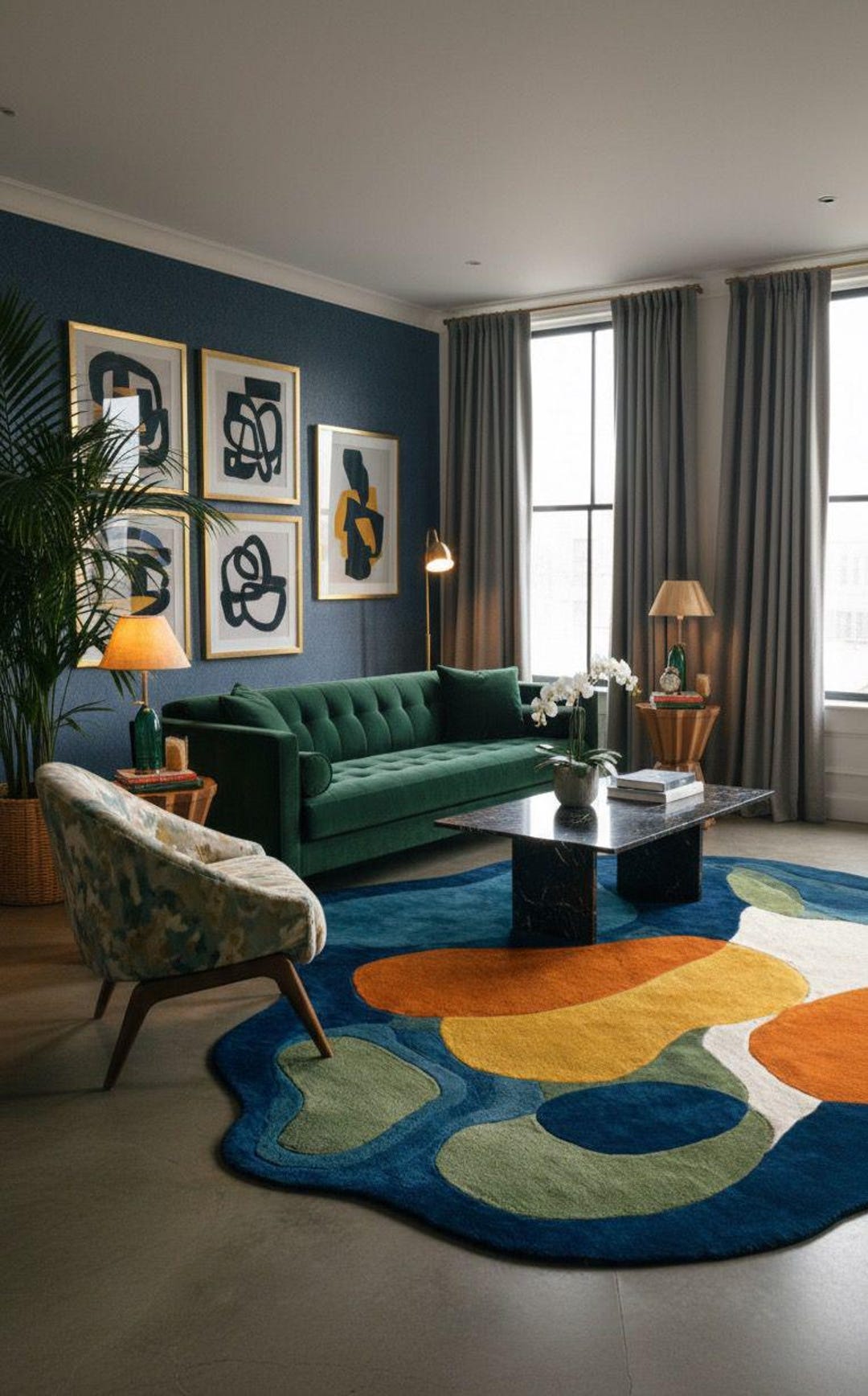 Modern Abstract Amoeba Rug | Colorful Organic Shape Carpet | Blue ...