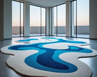 Handmade Curvy Shape Area Rug – Ocean Inspired Modern Floor Art