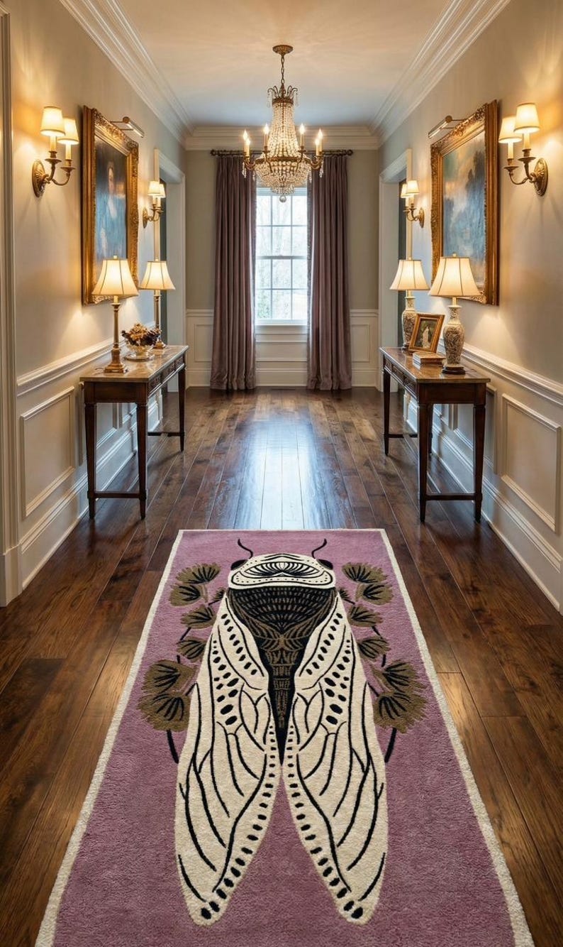 Modern Black Insect Rug Floor Rug Hand Tufted Cicada Rug | Insect Art Area Rug | Purple ...
