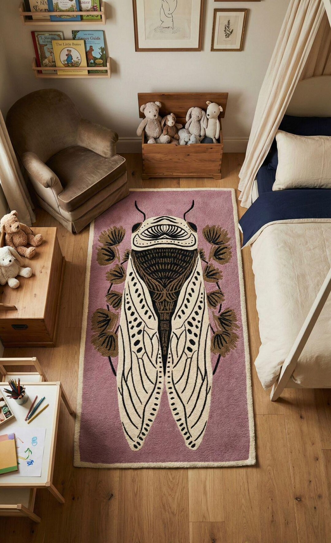 Floor Rug Hand Tufted Cicada Rug | Insect Art Area Rug | Purple ...