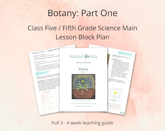 May include: A printable lesson plan for a fifth-grade science class on botany. The lesson plan is titled "Botany: Part One" and is part of a Waldorf-inspired curriculum. The lesson plan includes a suggested schedule, learning goals, and activities for a three to four-week unit.
