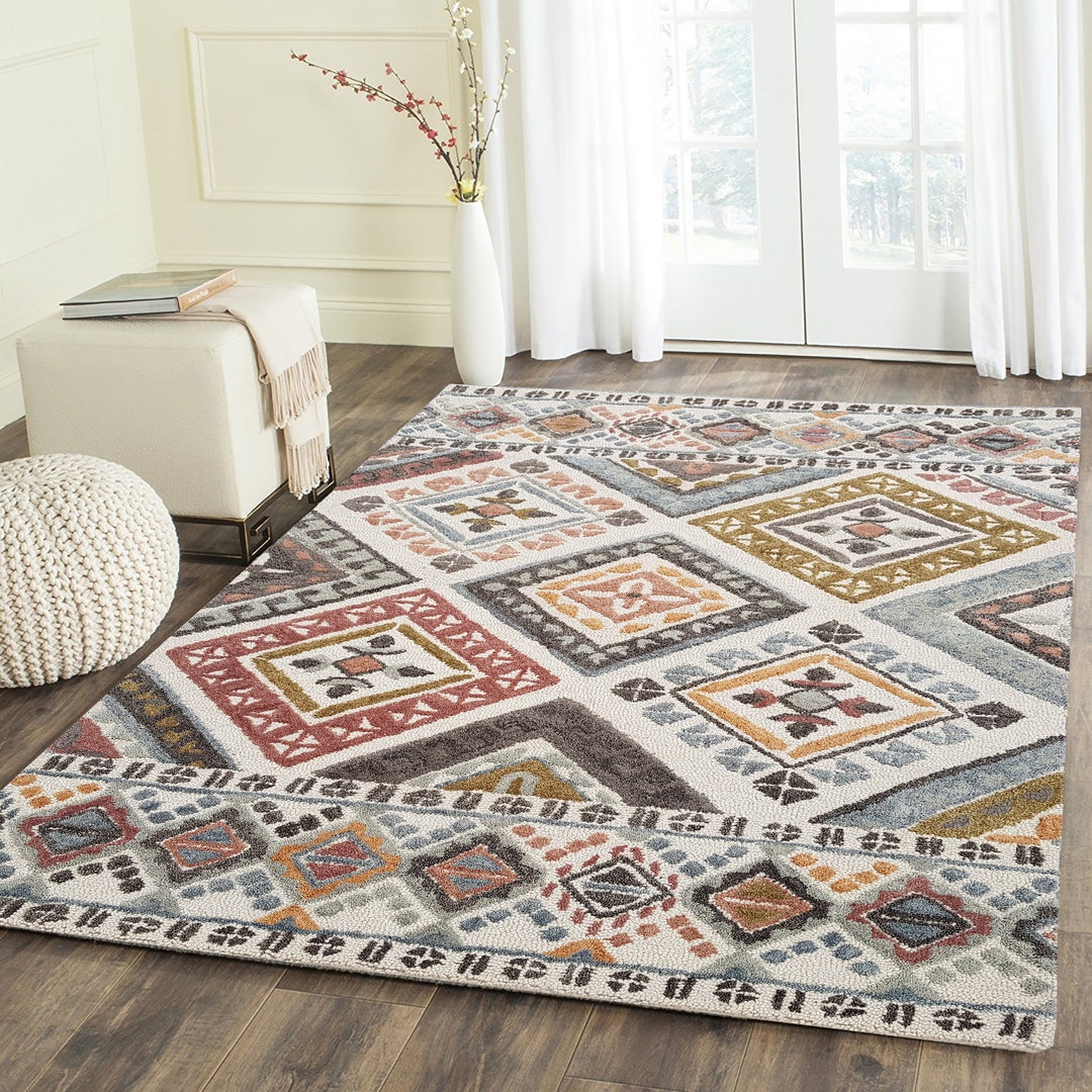 Hand Tufted Woven Rug Modern Design Loop and Cut Pile Woolen Carpet for ...