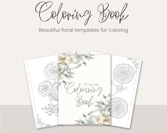 Floral coloring book for adults and children | Coloring Book Flowers | flowers coloring book | Templates for coloring | digital download