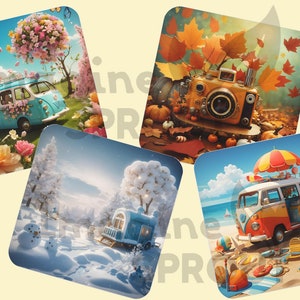 Seasons Theme Cork Back Coasters - Set of 4 - Year-Round Home Decor