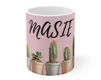 Ceramic Cacti Mug: Personalized Coffee Cup, Gift for Plant Lovers