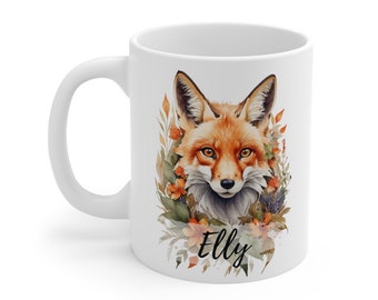 Personalized Ceramic Fox Mug: Whimsical Coffee Cup, Gift for Fox Lovers
