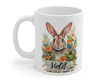 Personalized Ceramic Rabbit Coffee Mug - Gift for Bunny Lovers