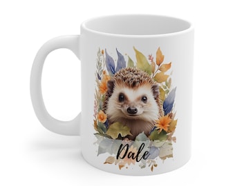 Personalized Hedgehog Mug, Custom Name Mug, Cute Hedgehog Gift, Custom Coffee Mug