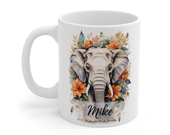 Personalized Ceramic Elephant Coffee Mug - Gift for Elephant Lovers