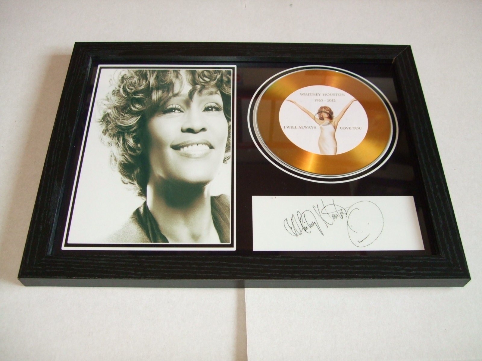 whitney houston signed mount framed