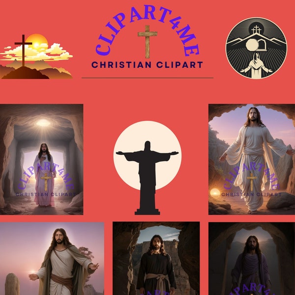 Resurrected Christ Stock Graphics: Digital Religious Art, Easter Jesus Images, Bible Illustrations