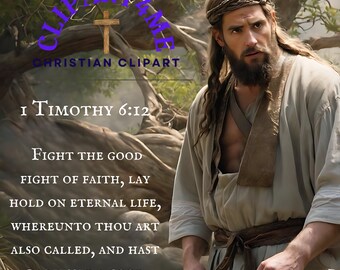 Inspirational 1 Timothy 6:12 Bible Verse Print - Fight the Good Fight of Faith | Christian Home Decor | Religious Wall Art | Gift of Faith