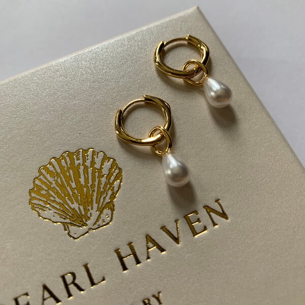 S925 Sterling Silver, 18K Gold Plated, Freshwater Pearl, Handmade, Hoop Earrings