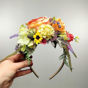 Boho bloemen hoofdband, bloemenkroon, rustieke bruiloft haaraccessoire, bruidsmeisje bloemenmeisje tovenaar, zendspoel lentefestival