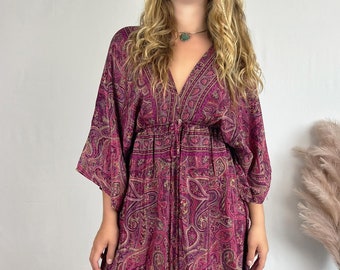 Bohemian Long Dress/Hippie Outfits/Women Dress/Festival Clothing/Gypsy/Bohemian Dress/Maxi Boho Dress/V-Neck Silk Dress