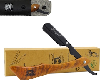 Handmade Professional Barber Straight Razor – Stainless Steel, Sandalwood Handle, Leather Pouch