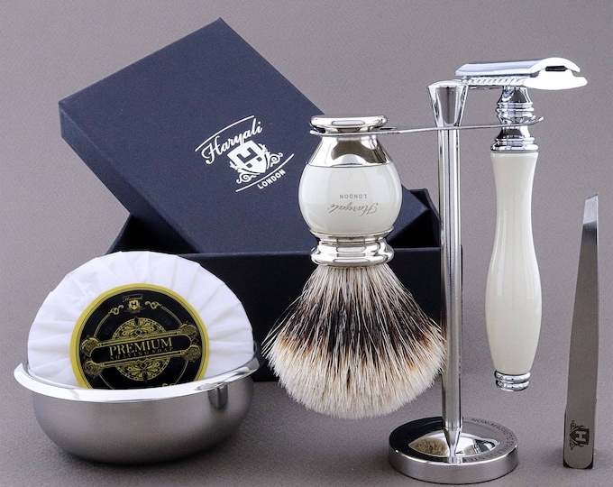 Kit de afeitado: juego de cepillos para el cabello y jarrón Silvertip Badger, artículos esenciales de aseo de lujo, regalo perfecto para hombres