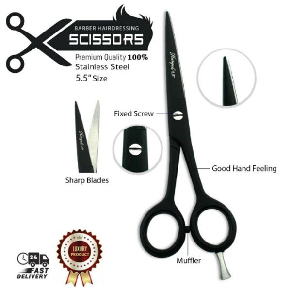 Professional Hairdressing Scissors - Sharp, Precise Black Hair Scissors for Stylists and Barbers