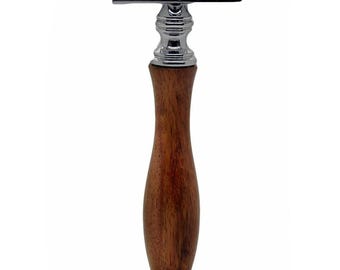 男性用木製グリップの伝統的な両刃安全カミソリ、亜鉛合金ヘッド、クリスマスプレゼントに最適、両刃安全カミソリ、ヴィンテージカミソリ