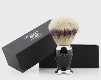 Silvertip Badger Shaving Brush | Black Stainless-Steel Handle, Soft Bristles