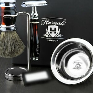 Shaving Kit 4 Piece Shaving Kit for Men Shaving Brush Double Edge Safety Razor Shaving Brush and Razor Stand Shaving Bowl Shaving Set Maroon