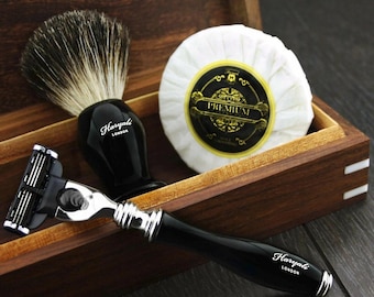 Black Shaving Kit for Men, Premium Grooming Set with Razor, Brush & Soap, Birthday Gift for him, Gift for Father - Perfect Gift for Him, Men