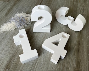 Candle holder numbers 1-4 birthday decoration Christmas Advent wreath white silver