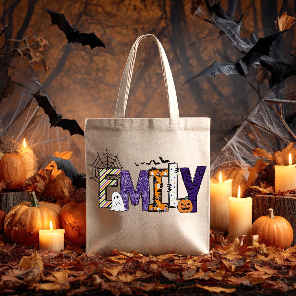 Custom Name Halloween Tote Bag: Trick or Treat Candy Bag - Etsy