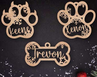 Custom Dog Paw Ornament, Custom Pet Christmas Wooden Ornament, Personalized Cat Ornament, Christmas Animal Ornament, Dog Bone Ornament Gifts
