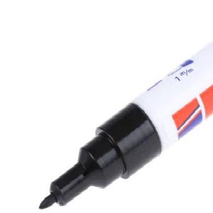 May include: A black permanent marker with a red and blue stripe and the word "edding" printed on the side. The marker has a 1 mm tip.